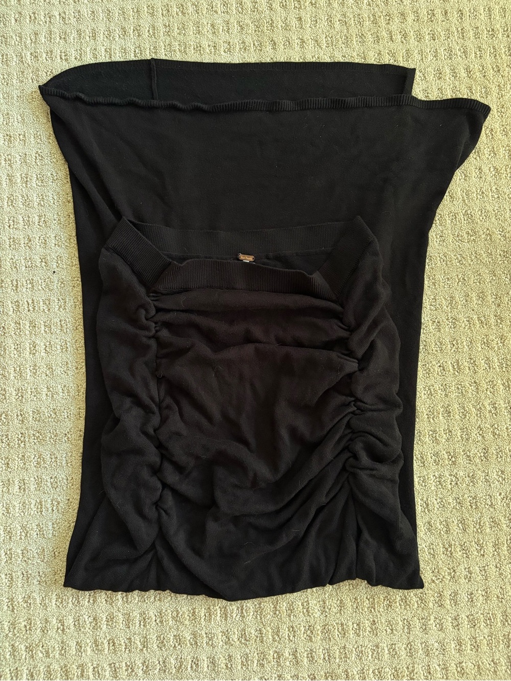 Free People Black Ruched Maxi Skirt with High Leg Slits